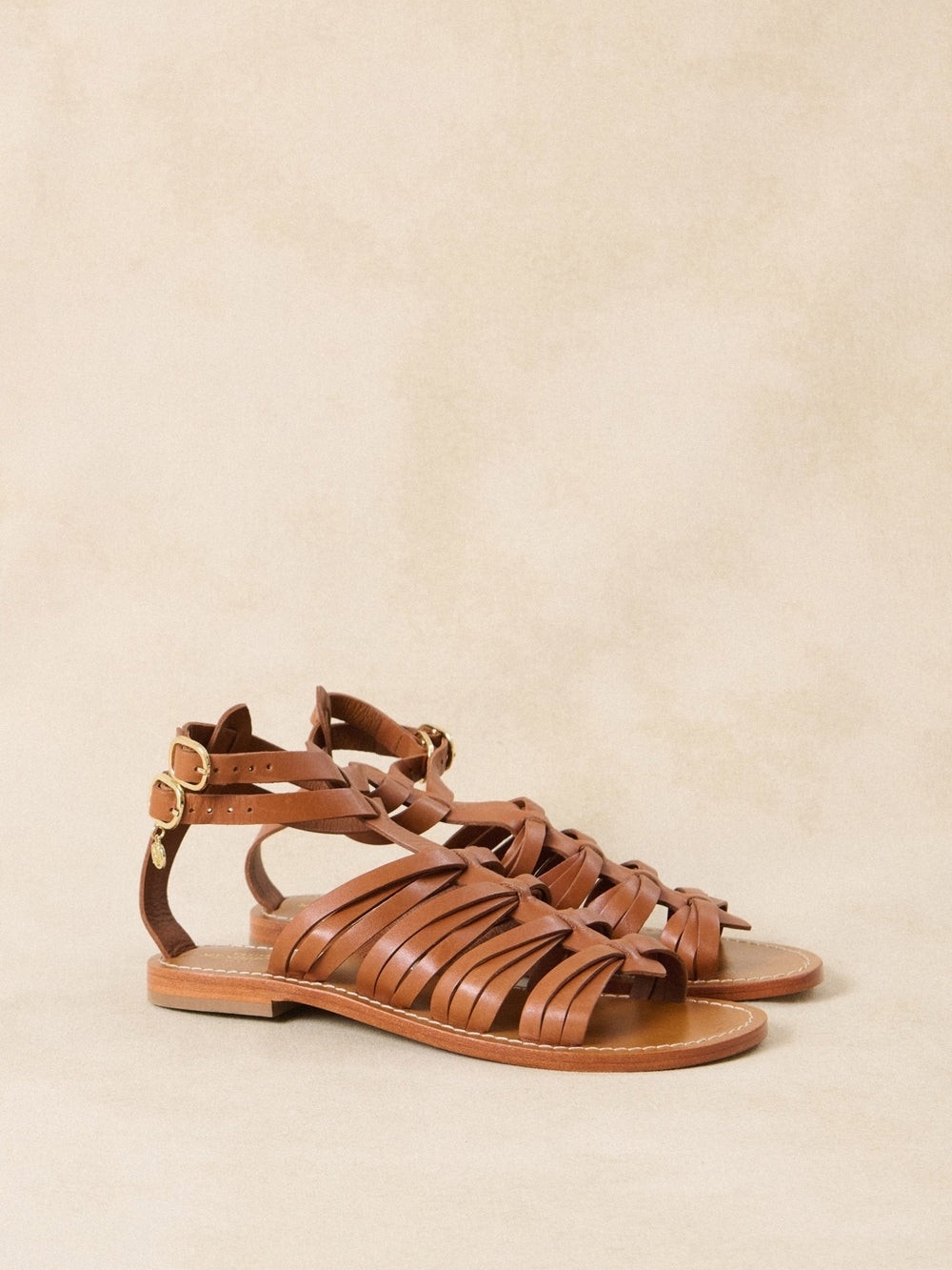 Braided Strappy Ankle‑Buckle Sandals — Brown - Picture 3 of 4